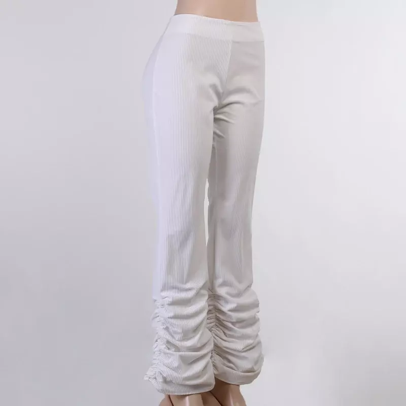 Celana pinggang tinggi wanita, bawahan Hem lipit panjang penuh kasual putih elegan musim gugur 2023