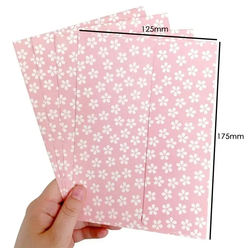 Papel envelope de cerejeira rosa, flor floral bonito, feito à mão, diy, diy, escrever carta, 17,5 cm x 12,5 cm, 10pcs por pacote