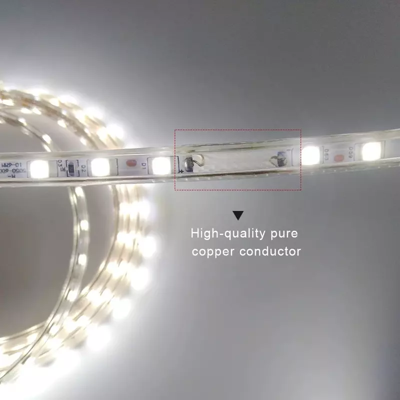 Bande lumineuse LED avec prise UE, lampe d'extérieur, bande lumineuse, décor de rétroéclairage de cuisine, flexible, étanche, SMD 220, 60LED, 5050 V