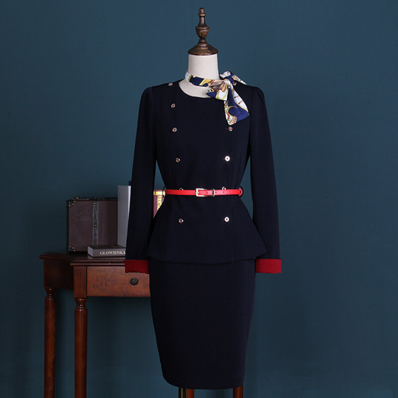 Goede Kwaliteit Dames Traditionele Zwarte Kleuren Stewardess Airline Polit Uniform