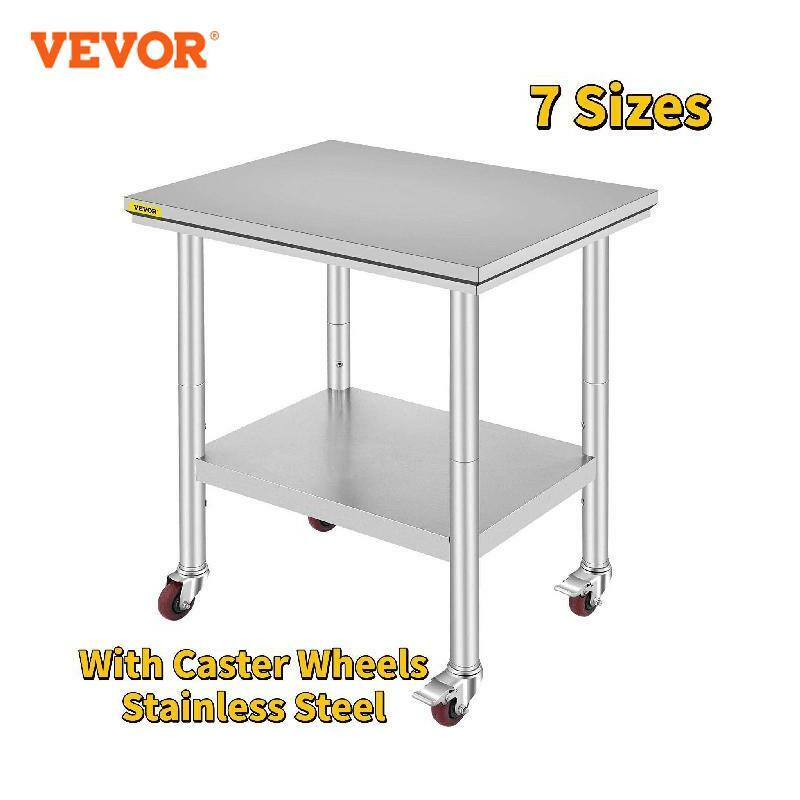 VEVOR رفوف طاولة المطبخ الفولاذ المقاوم للصدأ طاولة العمل التجارية مع عجلات العجلات لتخزين مطعم المنزل