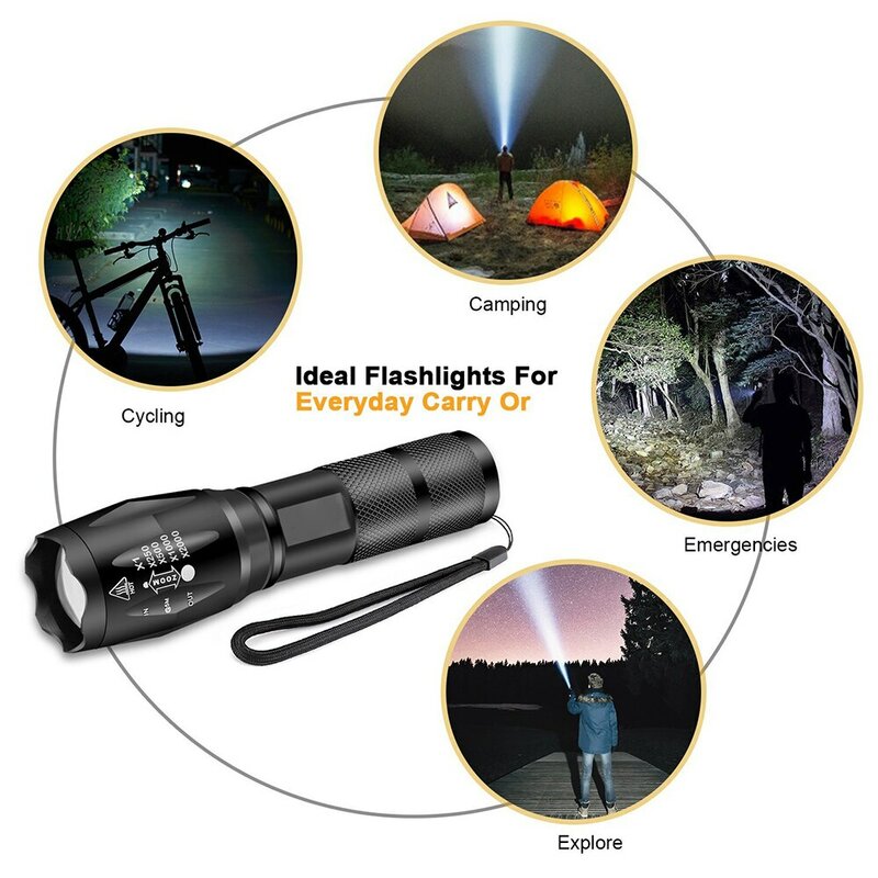 High Power Led Flashlights Camping Torch 5 Lighting Modes Aluminum Alloy Zoomable Light Waterproof Material Use 3 AAA Batteries