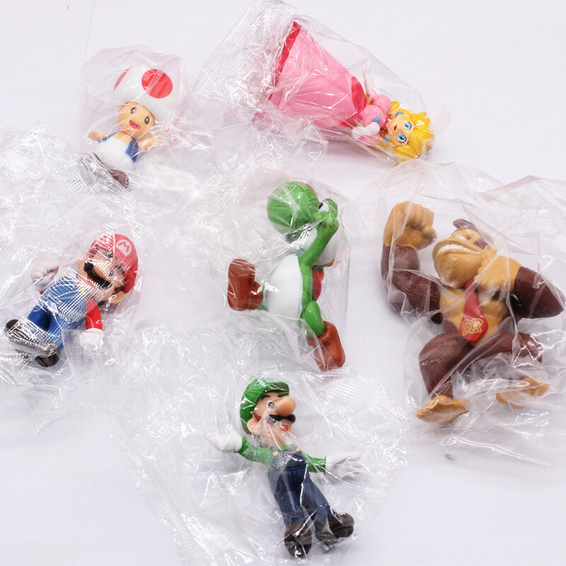 6 buah/Set Super Mario Bros PVC tokoh aksi boneka Set Model Luigi Yoshi keledai Kong jamur untuk anak-anak hadiah ulang tahun