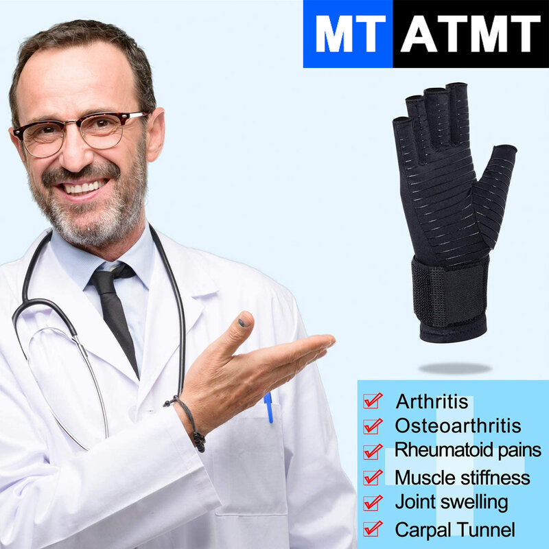 Luvas de artrite para homens e mulheres, pulseira terapêutica, túnel do carpo, compressão, alívio da dor articular, 1 par