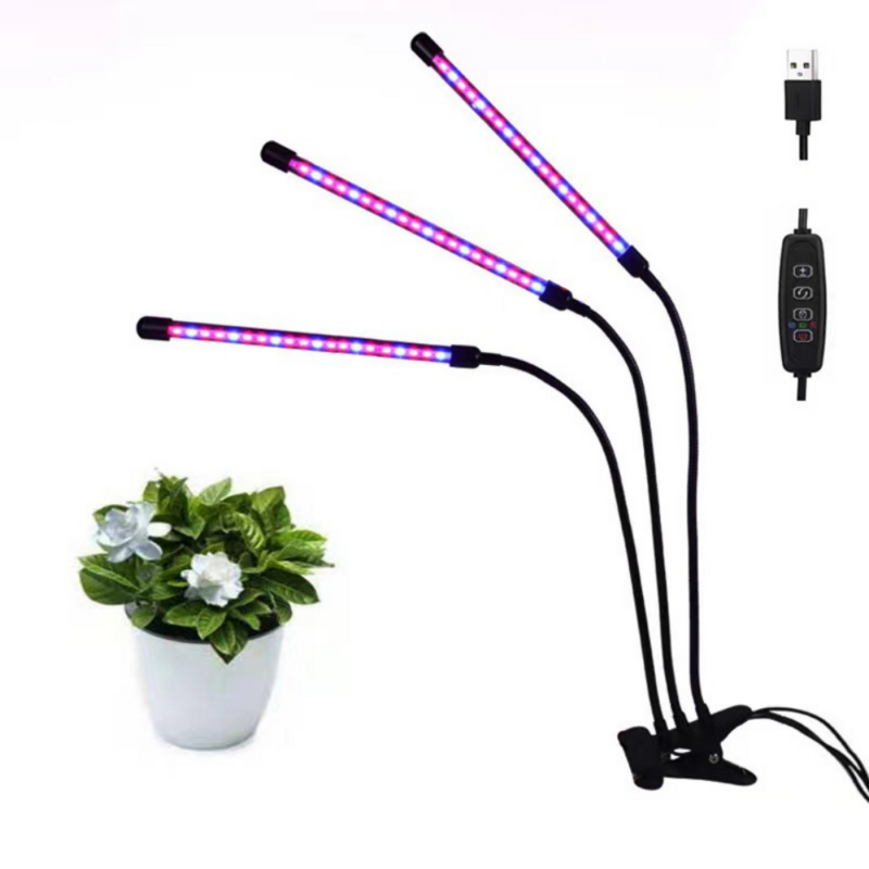 Full Spectrum LED Plant Light, Clip On Timing, Dimmable Grow Lamp com 1-4 Grow Light Tube, 3 Modo de iluminação para planta de interior, 5-20W
