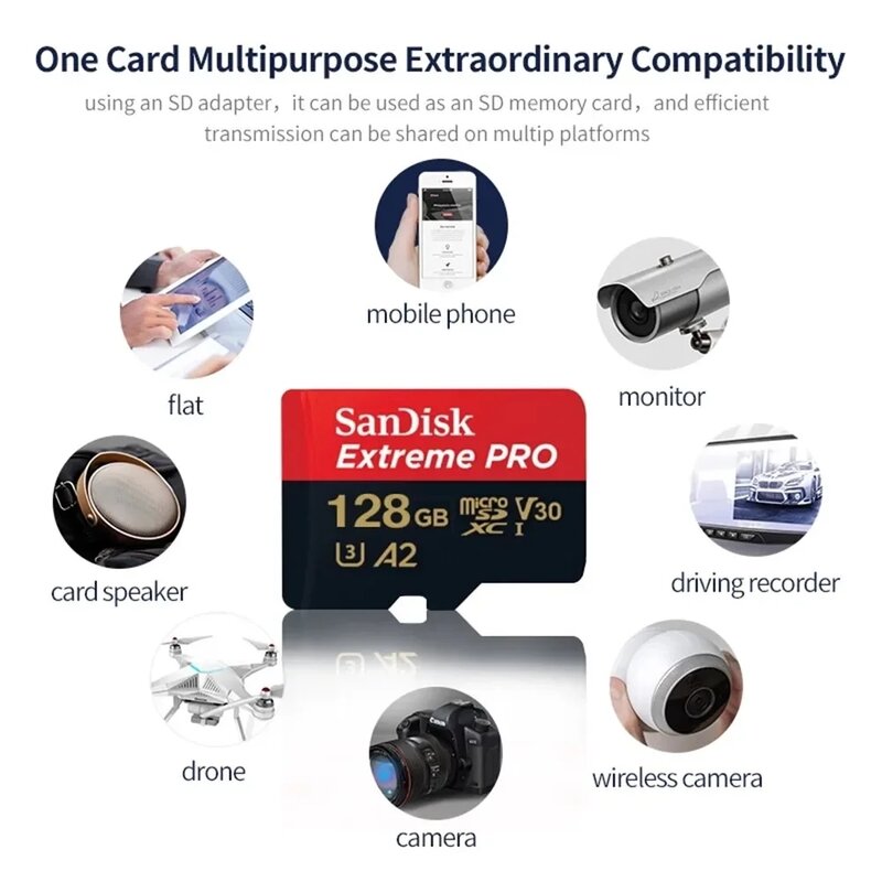 Sandisk-Extreme ProマイクロSDカード,tfフラッシュカード,メモリカード,カメラ用アダプター,dji,u3,v30,sdxc,UHS-I, 32GB, 64GB, 128GB