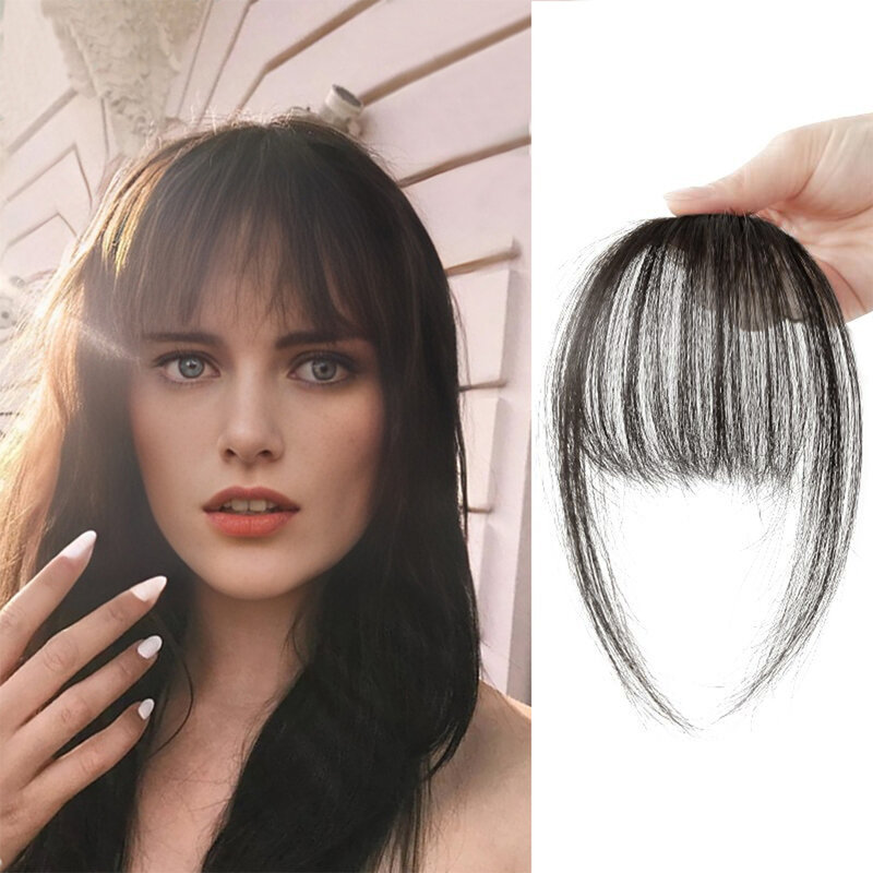 Clip in Bangs Wispy Bangs Clip in Hair Extensions, Brown Black Air Bangs Fringe with Temples Hairpieces for Women Curved Bangs