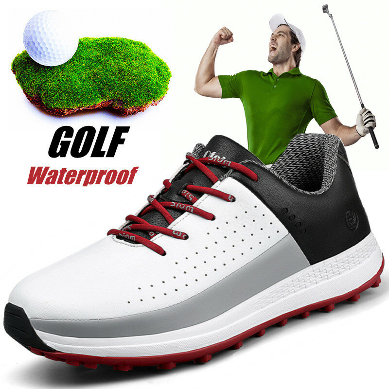 Nova marca de couro masculino sapatos de golfe à prova dnon água antiderrapante lazer ao ar livre esportes sapatos de treinamento de golfe spikeless para homem