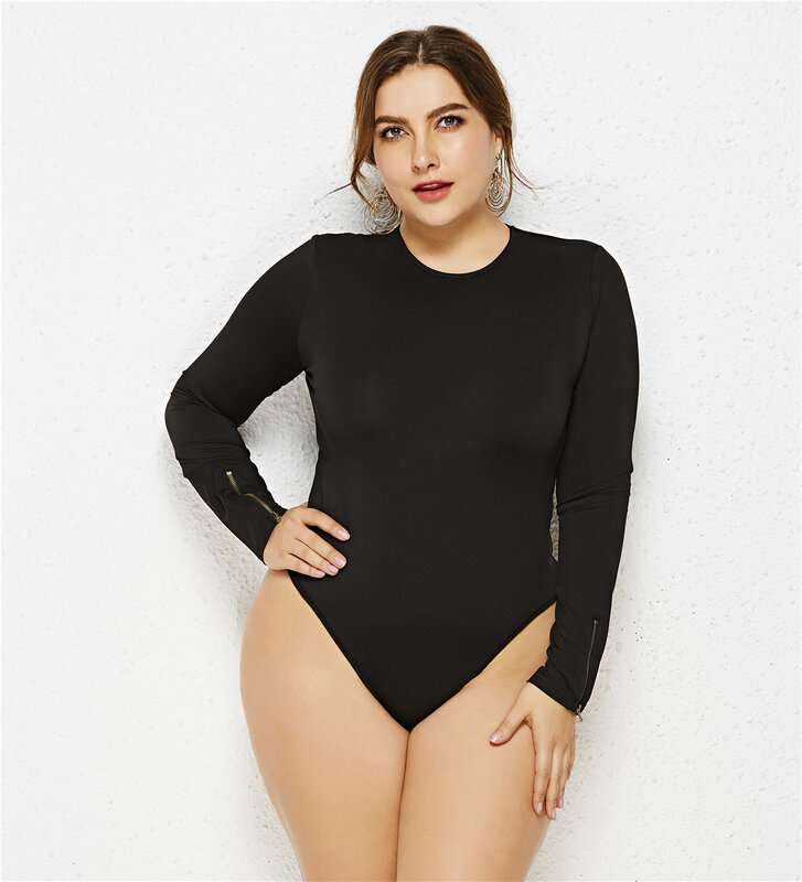 Apparel Stock Wholesale New Clothes women plus size Long Sleeve ribbed knit Bodysuit