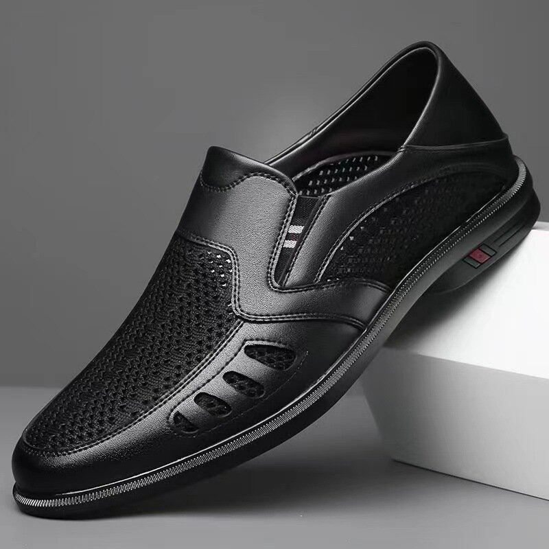 Summer Fashion Hollow Male Loafers Designer New Slip-on Business Men's Shoes Casual Mesh Leather Man Shoe