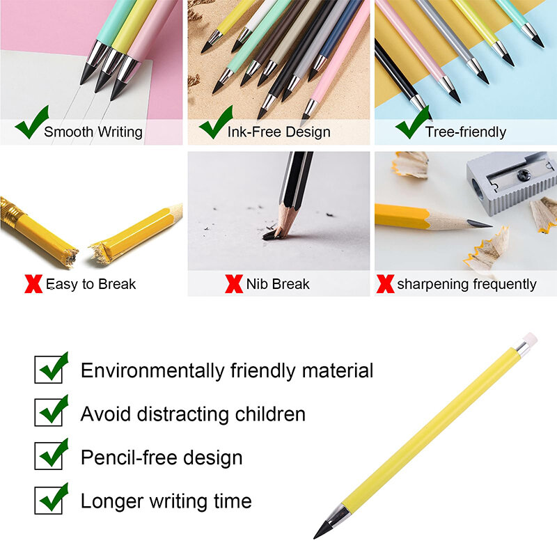 50Pcs Everlasting Pencils Inkless Unlimited Writing Pencil Cartoon Pencil Infinity Pen School Office Supplies