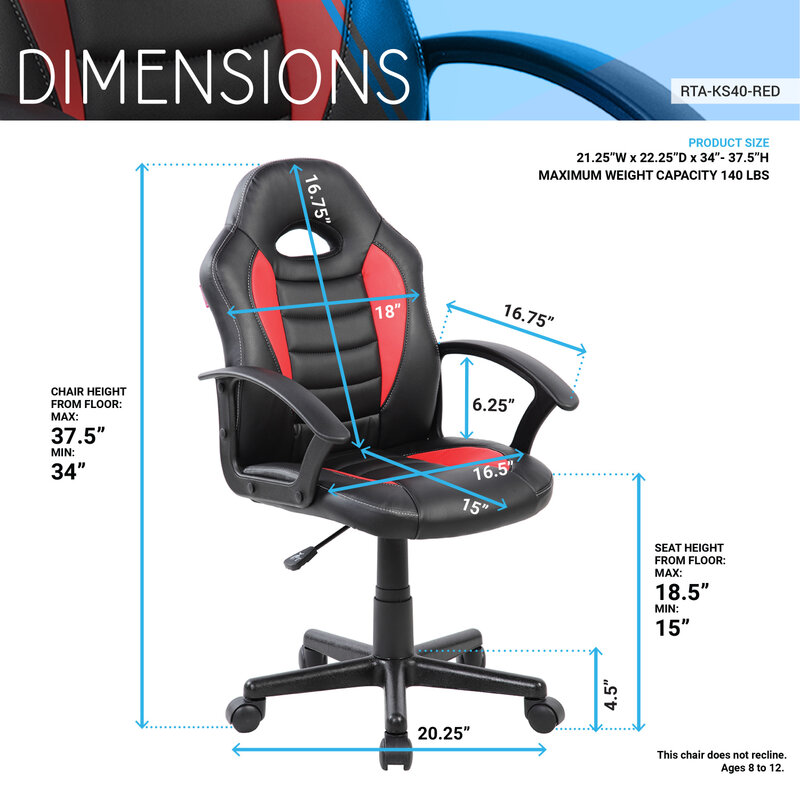 Red Techni Mobili Kid's Gaming and Student Racer Chair with Wheels - Comfortable, Durable, and Stylish for Young Gamers and Stud