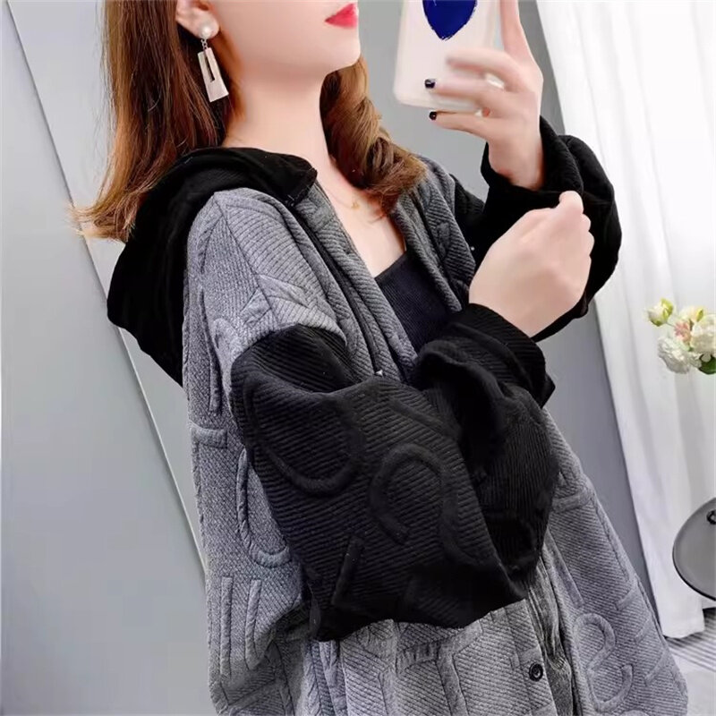 Damski 2024 wiosenny i jesienny nowy koreański kardigan z kapturem płaszcz damski cienki sweter popularna moda i modny top