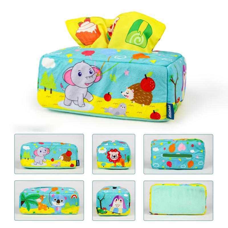 Tissue Box Speelgoed Pasgeboren Sensorisch Weefsel Speelgoeddoos Kleurherkenning Voorschoolse Leerspeelgoed Voor Reizen Naar Huis Kamperen En Auto