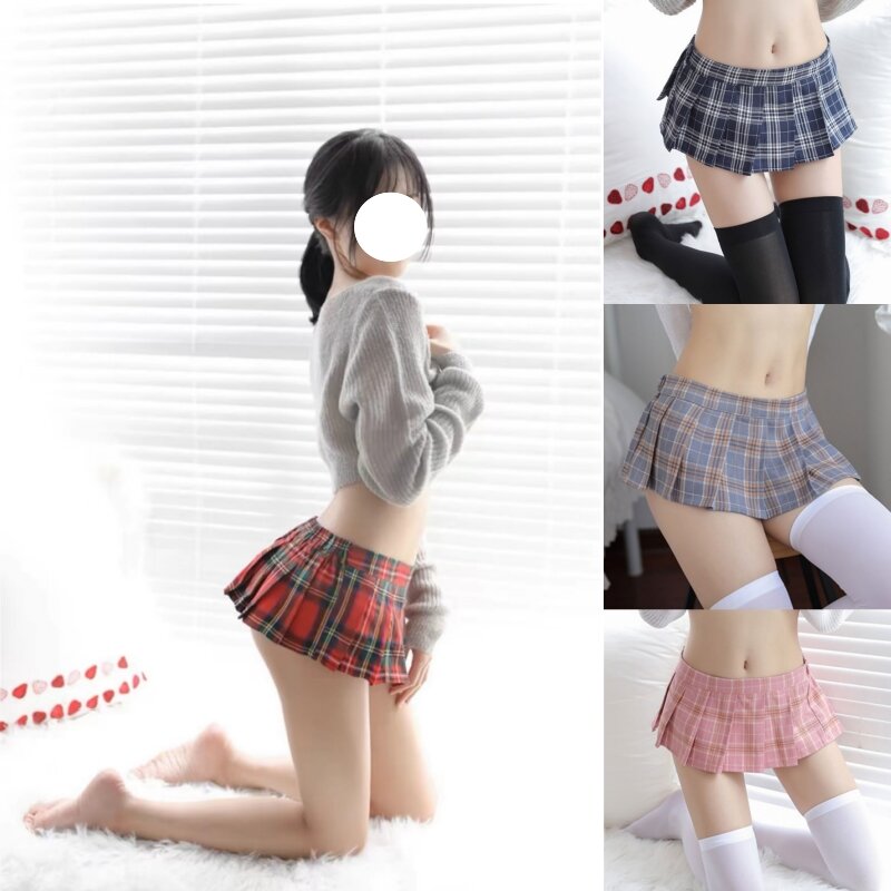 Ultrashort Jk spódnice w kratę spódnica Cosplay porno letnia uczennica plisowana spódnica styl japoński kobiet seksowna Mini spódniczka