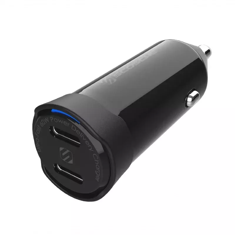 PowerVolt-CPDCC60-RP Dual USB-C Car Charger, Fast 60W Power Delivery, 3.0 com PPS, Certificado
