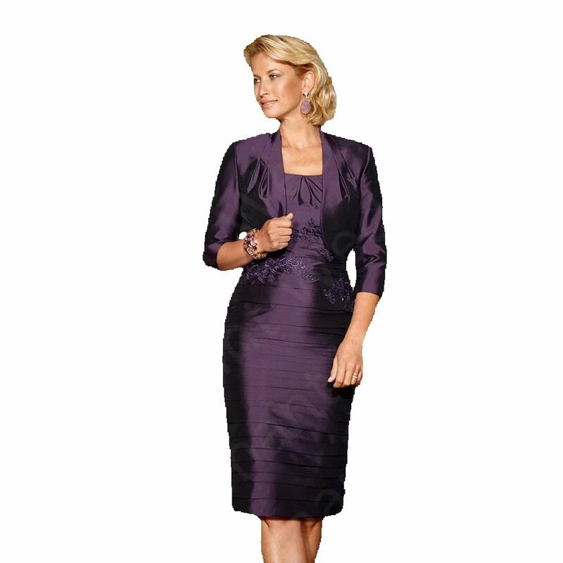 Новейшие темно-фиолетовые платья для матери длиной до колена из двух частей платья для матери невесты с пиджаком костюм для матери с аппликацией
