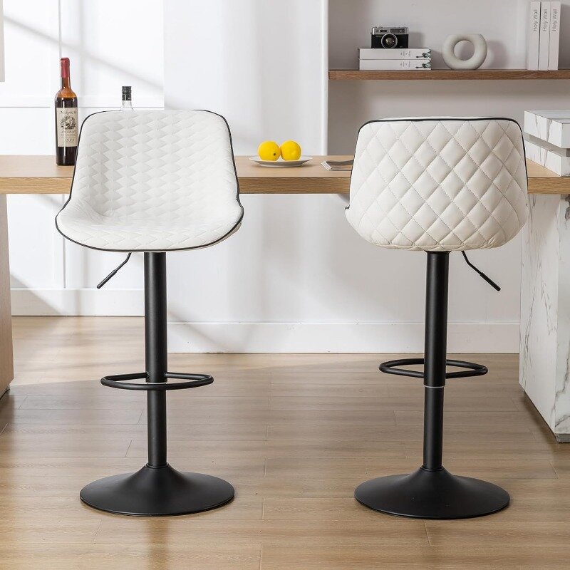Bar Stools Set of 2 with Back Modern Faux Leather Swivel Counter Height Barstools Adjustable Tall Bar Stool Chairs
