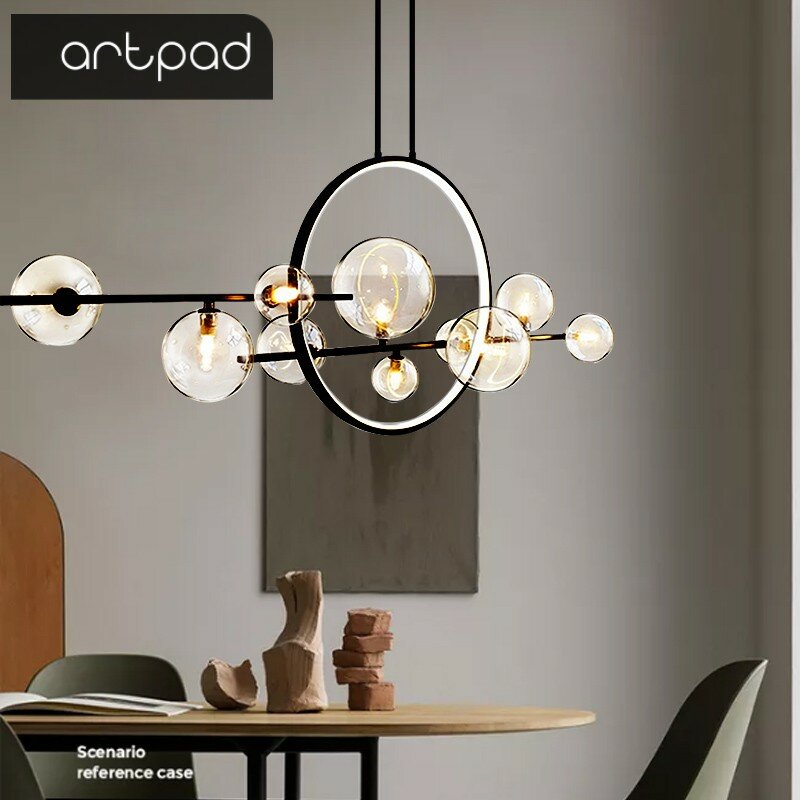 ArtSub-Lampe LED Suspendue au Plafond, Anneau Lumineux en Verre, Luminaire Décoratif d'Nik
