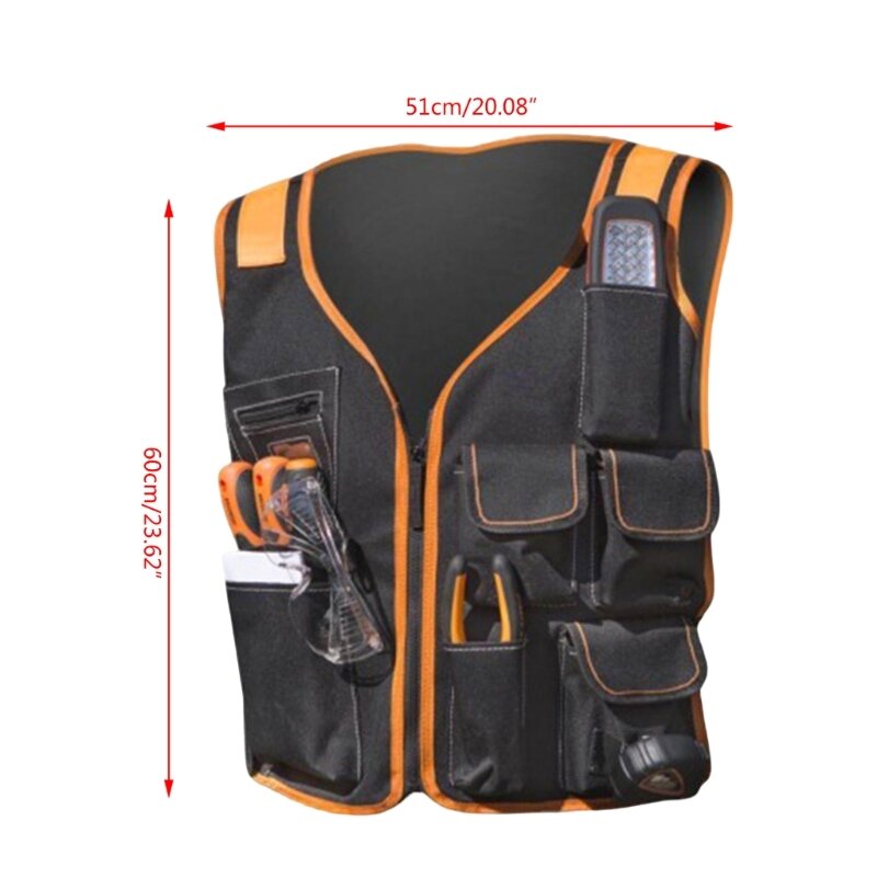 Work Vest Tool Vest Zipper Bag Multi-Pocket Safety Maintenance Kit Adjustable Waist Bag for Carpenter Electricians