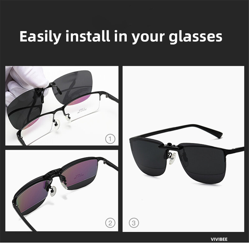 VIVIBEE 남녀공용 선글라스 운전 클립, 근시 안경, 편광, 야간 투시경, 낚시, UV400, 야외 선글라스
