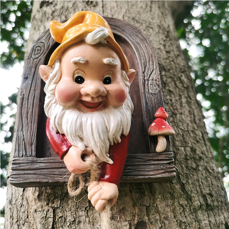 Sculpture de gnome grimpant en résine, barbe blanche, nain, art, statue, paysage de cour, jardin d'Auckland, décoration d'arbre, pendentif elfe