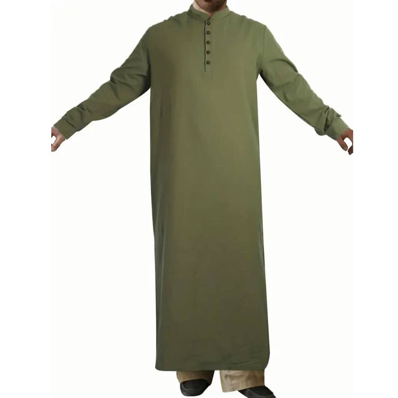 1 pezzo manica lunga tinta unita uomo abito musulmano Abaya abbigliamento islamico abito tunica camicie a maniche lunghe Maxi abbigliamento Casual da uomo