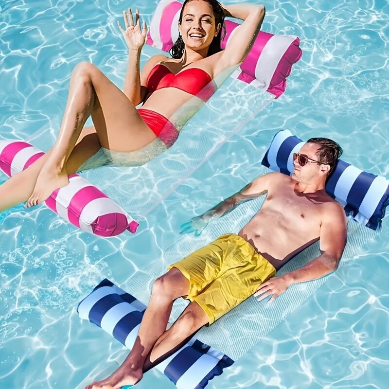 Hamac flottant gonflable pour adultes, parfait pour se prélasser au bord de la piscine, chaises longues, lits pliables, fêtes rayées