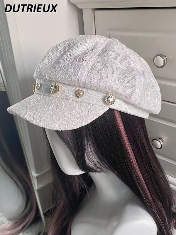 Japońska kopalnia masowo produkowana z kryształu górskiego w kształcie serca ośmiokątna czapka z beretem słodka ładna dziewczyna dopasowana na zewnątrz czapka przeciwsłoneczna
