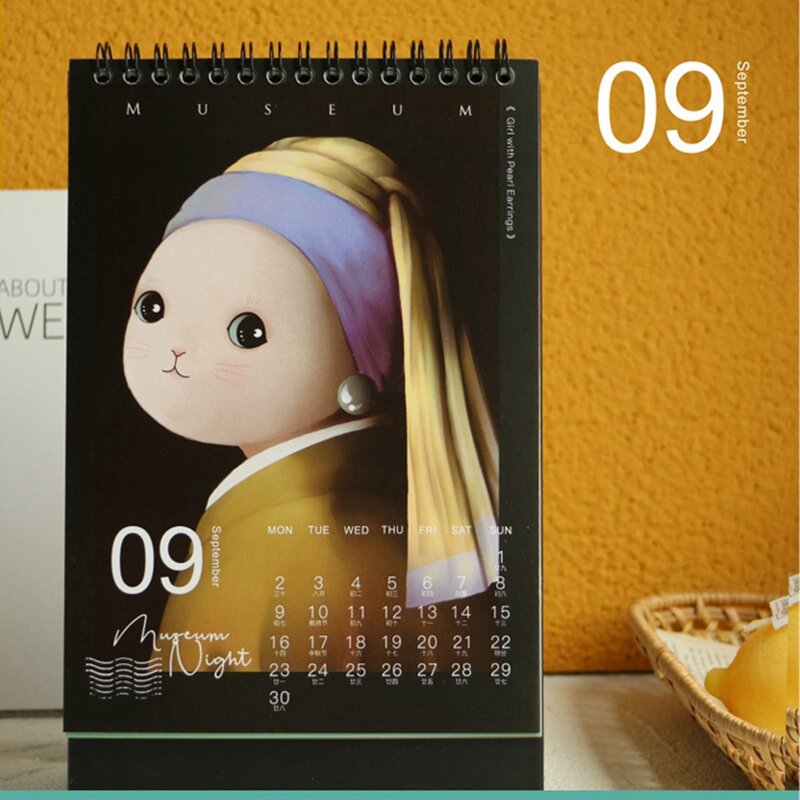 Calendario de escritorio de gatito 2024, 1 piezas, museo, gato, noche, creativo, Ins, calendario decorativo