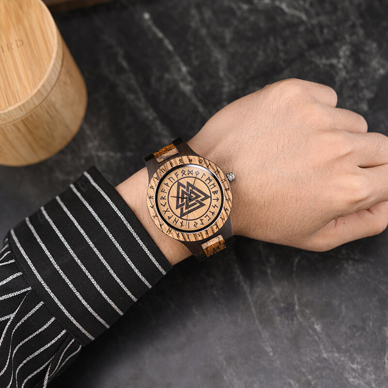 BOBO BIRD Montre-bracelet Viking en bois vintage pour homme, horloge personnalisée avec support, cadeau d'urgence, livraison directe