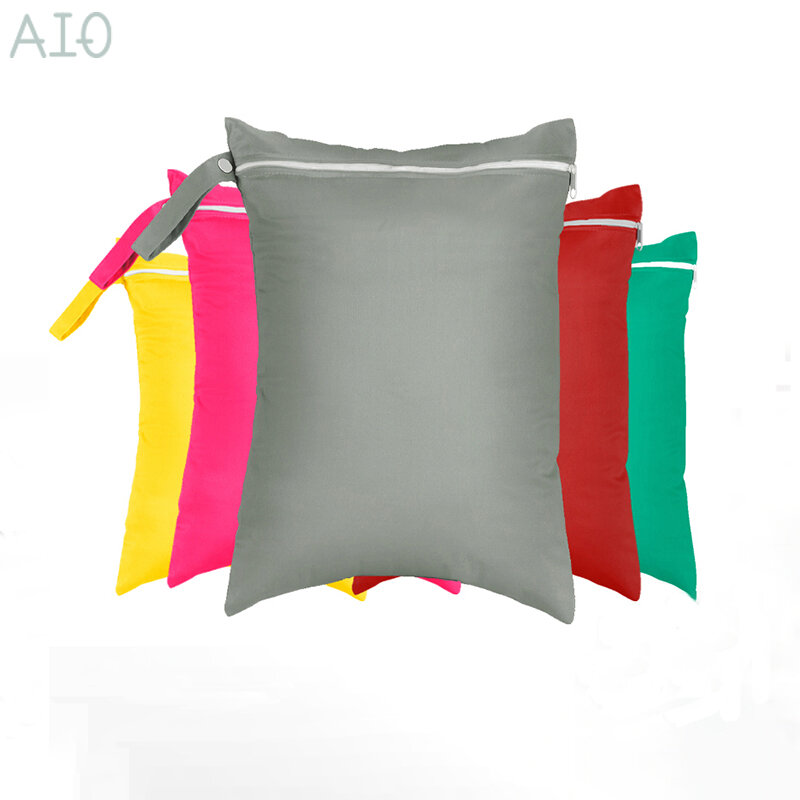 AIO 아기용 재사용 가능한 방수 습식 건조 기저귀 가방, 싱글 포켓 핸들 백, 단색, 30x40cm, 1 개