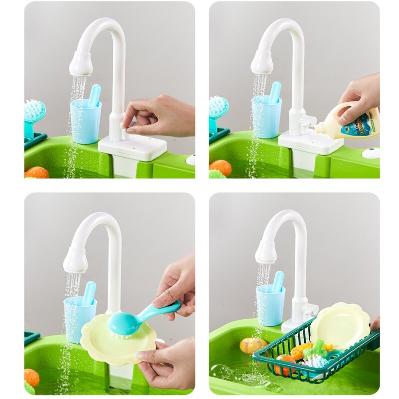 Zabawki do zlewu kuchennego dla dzieci elektryczna zmywarka zabawka z płynącą wodą udawać jedzenie zabawka do wyławiania odgrywanie ról prezent dla dziewczyn