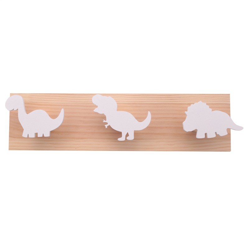 Kids Dinosaur Wall Mounted Coat Hooks Wooden Door Hanger for Boys Bedroom Nursery Playroom Decorations -White