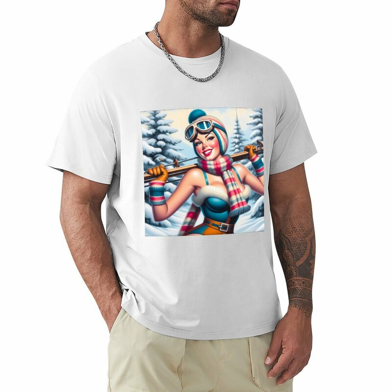 Vintage Winter Pin Up T-Shirt summer top aesthetic clothes Short sleeve tee plain white t shirts men