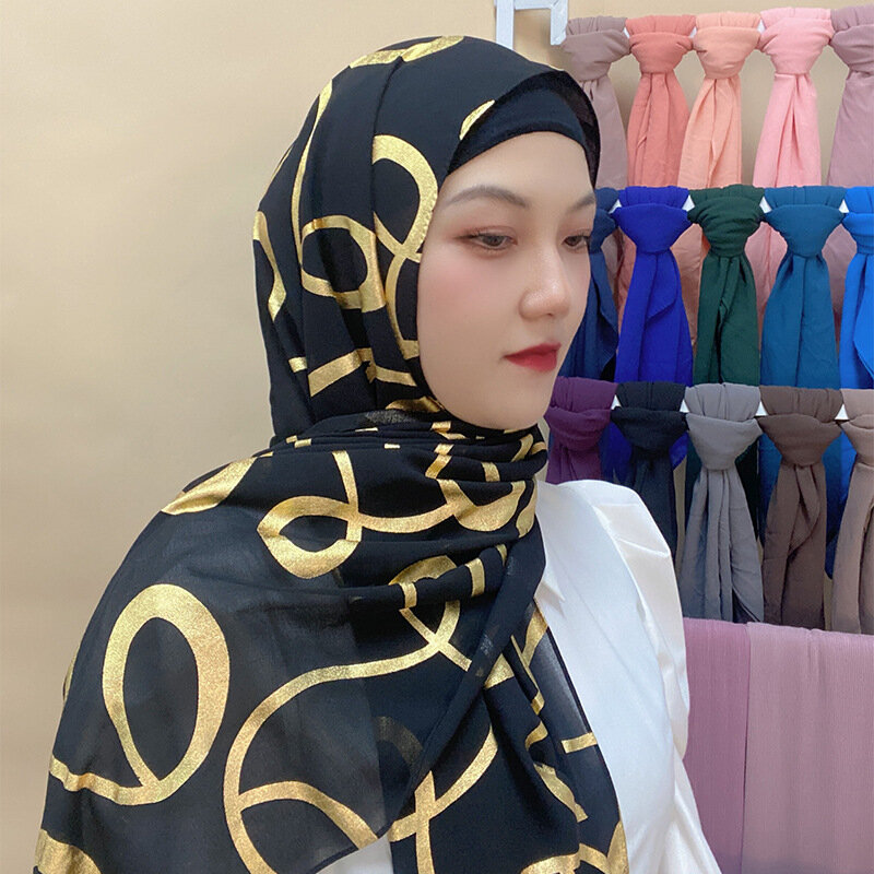 hijab no transparente pañuelos chiffon pañuelos cabeza velo islamico pañuelo hijab Chal musulmán para mujer, dorado brillante Hijab, bufanda larga, Hijab envolvente de colores, Festival turco