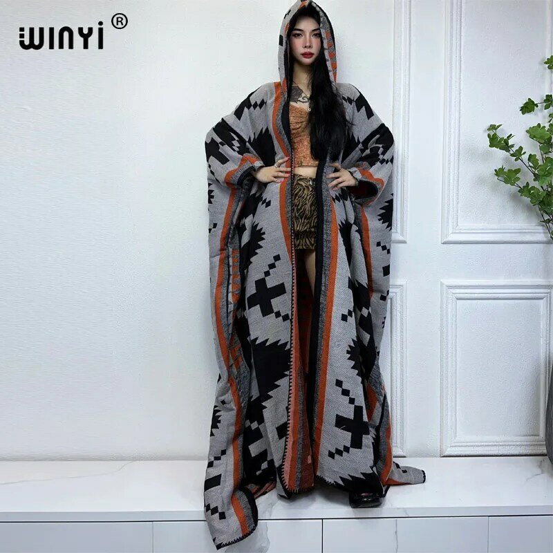 WINYI-Robe poncho à capuche pour femme, manteau de vadrouille, caftan chaud, mode Abaya, haute qualité, optique adt, tenues d'hiver, nouveau