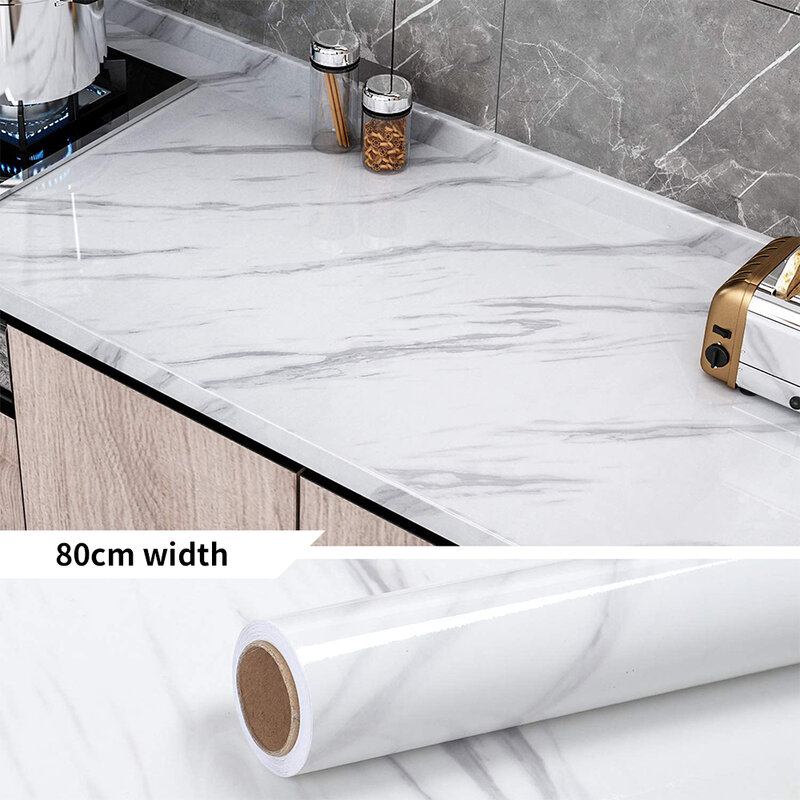80cm Marble PVC Vinyl Waterproof Wallpaper for Bathroom Table Kitchen Ambry Countertop Self Adhesive Sticker for Furniture Decor