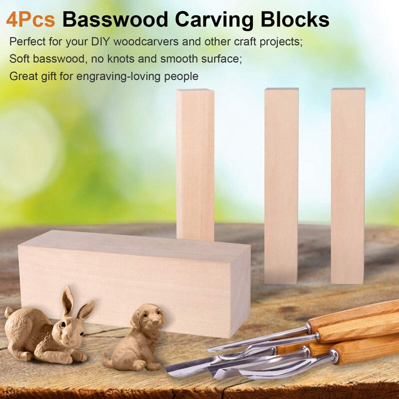 Basswood escultura blocos, Whittling blocos para artesanato, iniciante a especialista, 6 ", 4pcs