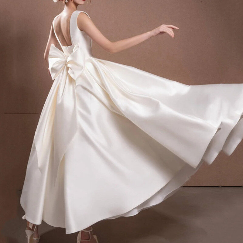 Белое Атласное свадебное платье, платье для невесты, длинное вечернее платье для торжественных мероприятий, коктейльное вечернее платье