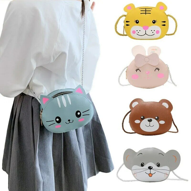 Bolso de hombro con dibujos de animales para niños, bandolera de cuero PU, Mini bolso cruzado, monedero de moda