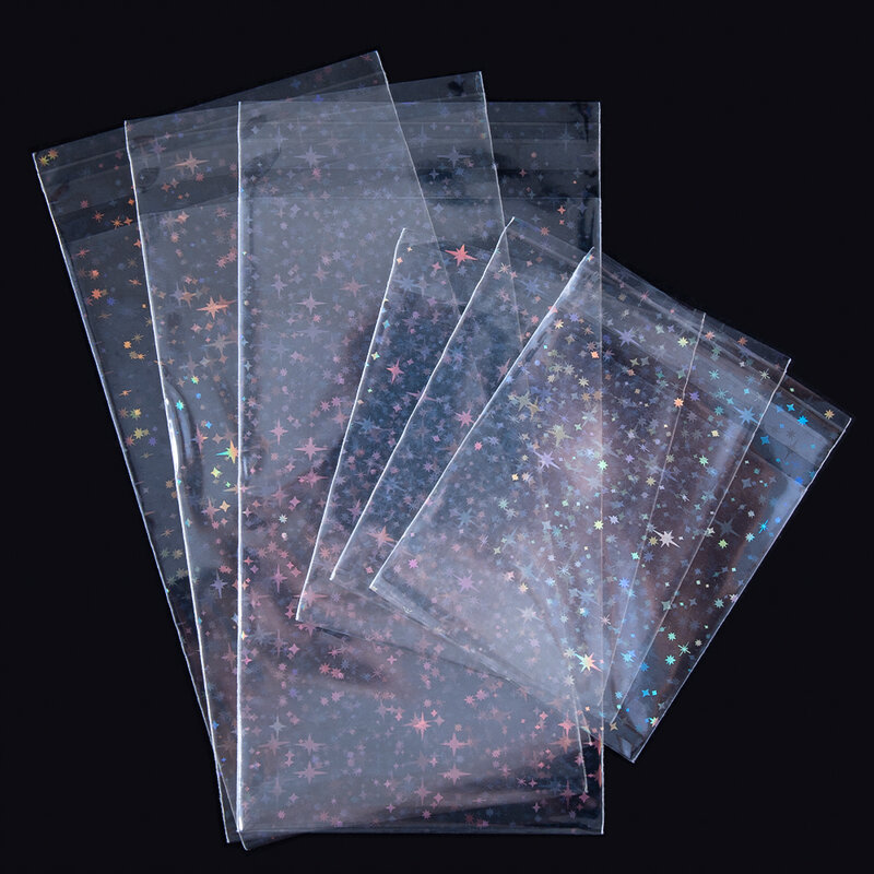Bolsas autoadhesivas de estrella de Flash transparente, bolsa láser holográfica para joyería DIY, paquete de insignia, muestra de regalo, bolsa de plástico para dulces, 20/50 piezas