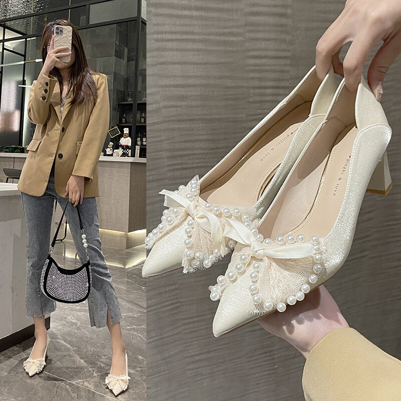 Shallow Mouth Shoes Block Heels For Women Pumps Pointed Wedge Sweet Sandals Ladies Basketball Platform Slip On Lace-Up Chunky To