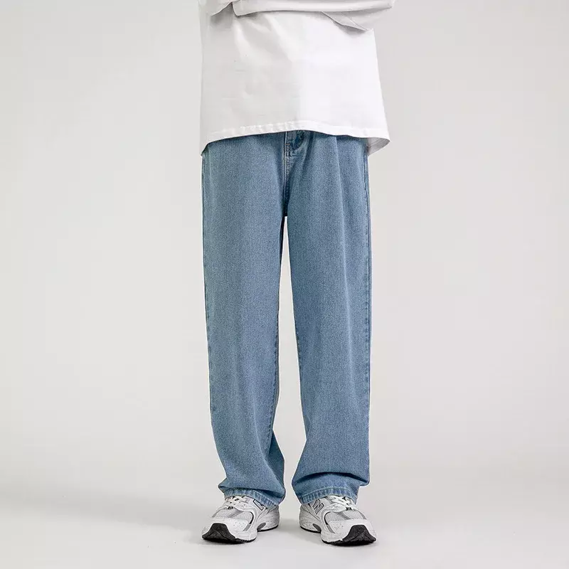 Koreańska moda koreańska męska workowate dżinsy klasyczne męskie Unisex męskie spodnie z prosta szeroka nogawkami Hip Hop spodnie jeansowe