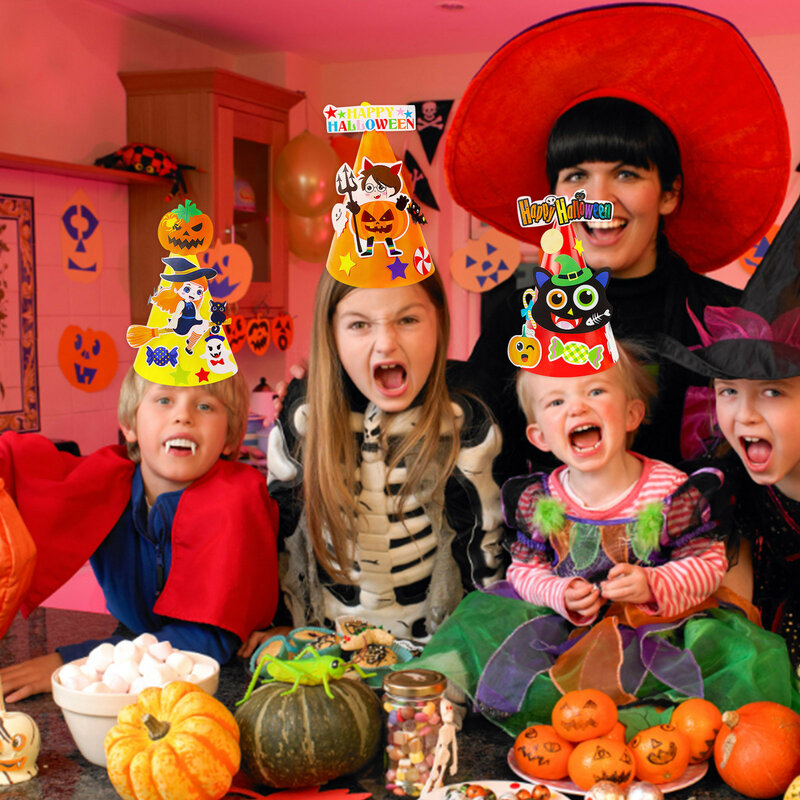 Topi Halloween Kit kerajinan 1 buah topi pesta Halloween DIY multiwarna 8.66 inci x 5.91 inci dekorasi pesta aksesori anak 2022