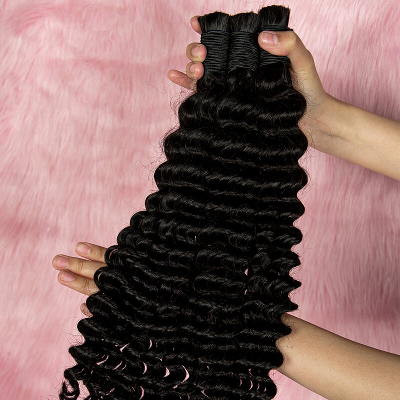 NABI-Pacotes de cabelo humano para trançar, onda profunda, extensão do cabelo virgem, cor natural, sem trama, extensões a granel