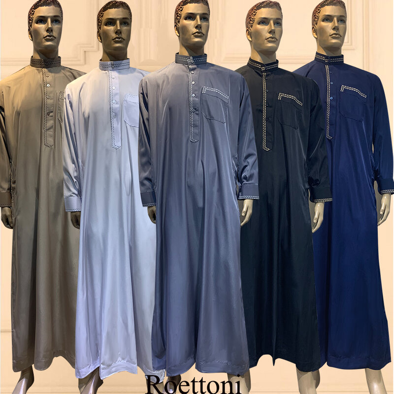 1 шт. Этническая рубашка с низким вырезом мусульманская Мужская Джабба Тобе кафтан Молитвенное платье Катар Пакистан джеллаба мусульманская ткань арабский длинный халат