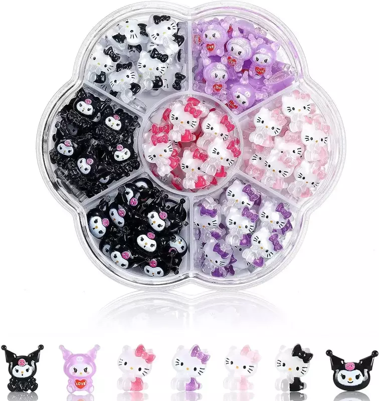 70 pz New Black Hellos Kittys Sanrioed Kawaii Cartoon Kuromi Nail Jewelry Charms Kit Nail strass gemme per Manicure regalo fai da te