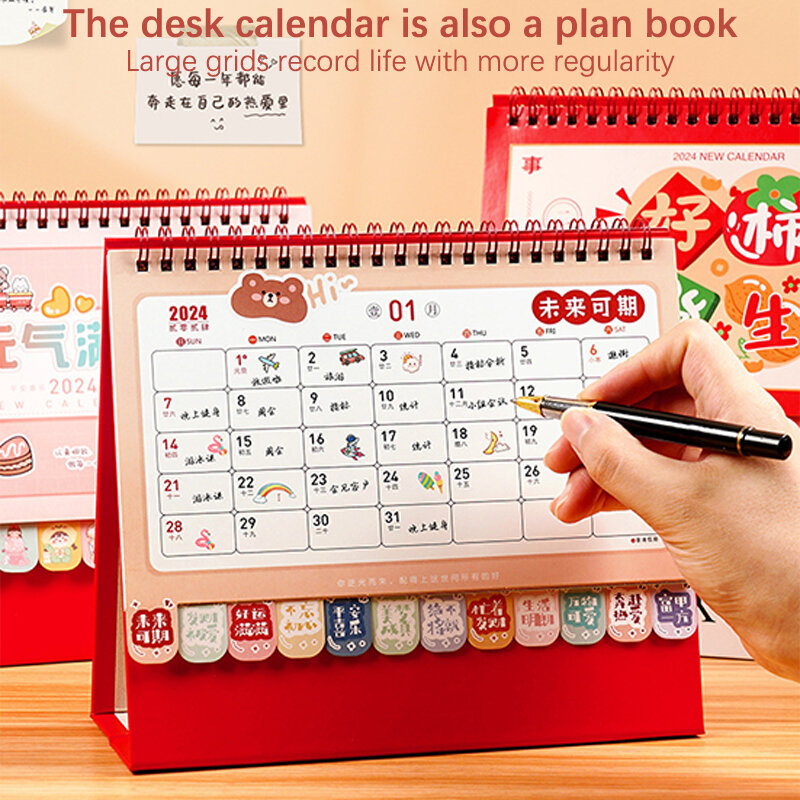 Calendário bonito dos desenhos animados, Desktop Planner, Coil Notepad, Livro de papelaria, Escritório e material escolar, Novo, 2024