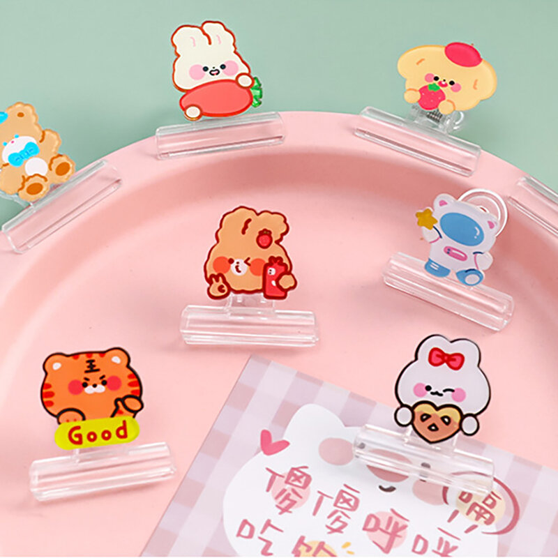 2Pcs Cute Cartoon Acrylic Clip Bookmark Binder Office Accessories Paper Clips Patchwork Clip School Supplies Stationery